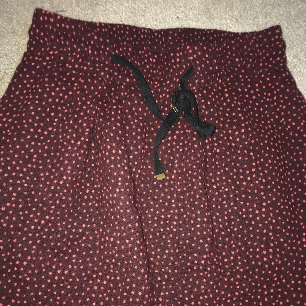 Kimchi Blue maroon skirt with orange polka dots